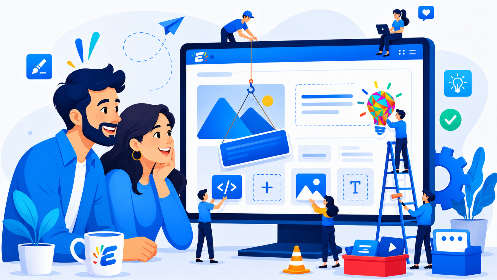 Casal acompanhando a construção de um site profissional